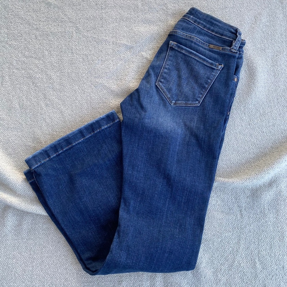 KanCan Petite Flare Jeans Dark Wash Distressed Button Fly Size 3/25 KC8632M-PE
